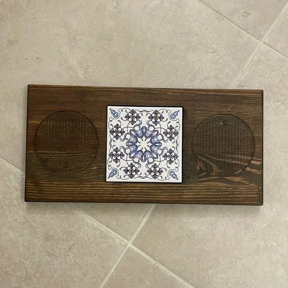 Vintage Wooden Large Coaster with Tiling - Picture 2 of 8